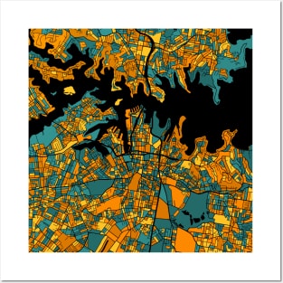 Sydney Map Pattern in Orange & Teal Posters and Art